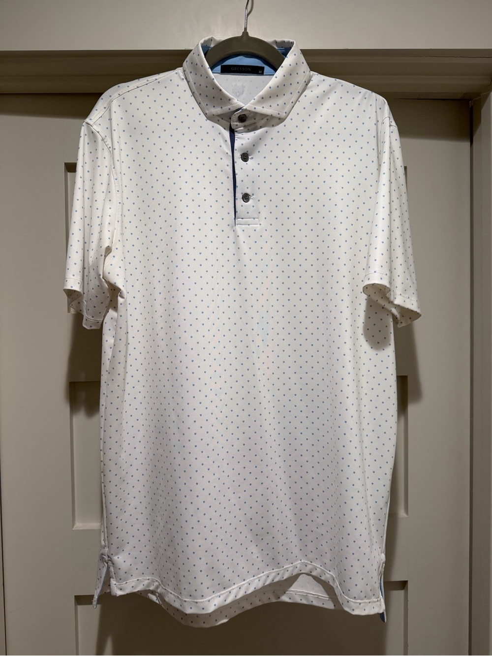 Greyson Golf Polo Men’s M White Light Blue Micro Dot Performance